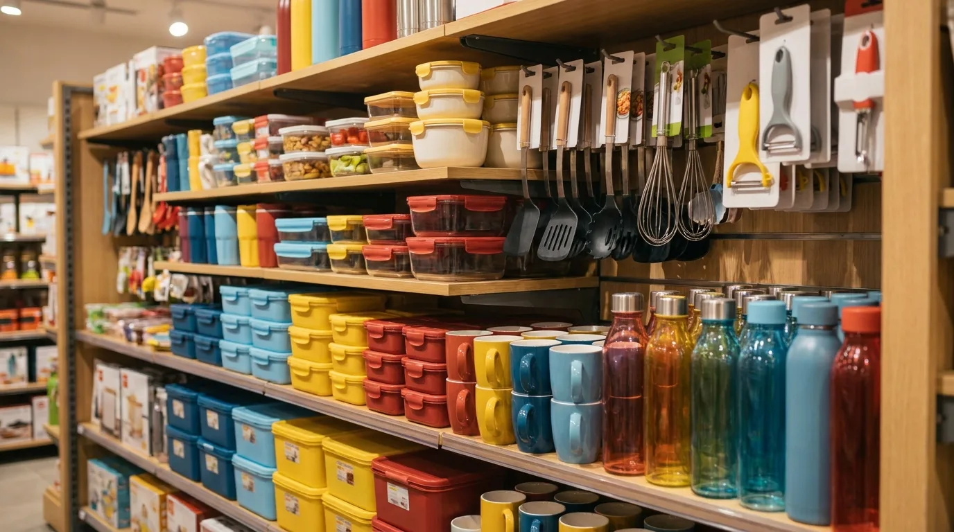 A home & kitchen shelf bay in a shop like yours